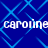 Blue background with light blue diamond pattern and repeated white text 'caroline' in two