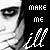 repeated black-and-white face with text 'MAKE me ill' on a black background, where the word 'ill' animates between white and green pixelated styles