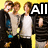 Group of five people in casual clothing against yellow background with text overlays changing across frames.