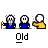 Pixel art of three figures with text labels and speech bubbles on gray background.