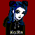 Pixelated character with blue hair and white face, black outfit with 'Korn' text, red background, pink pixelated text reading "Mirrors and lucky dun for you they dun talk.... laugh".
