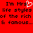 Red background with black pixelated text reading "I'm Mrs. life styles of the rich & famous..." and a white heart symbol replacing part of the text.