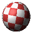 Red and white checkered sphere with subtle shading variations across six views on a gray background.