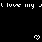 Black background with repeated white text 't love my pt' and pixelated heart symbols in a pattern