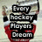 A red and silver hockey trophy with black text blocks displaying phrases about the Stanley Cup.