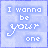 A contact sheet of 18 animated frames showing a repeating text-based icon with light blue background and white pixelated text reading "I wanna be your one" in varying brightness levels.
