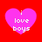 Four pink heart-shaped icons with white text "i love boys" on a red background, each showing different pixelation levels.