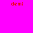 Four identical pixelated red 'demi' text elements on a split pink and white background with no visible motion.