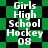 Green and black pixelated background with white text reading 'Girls High School Hockey 08' in four identical arrangements.