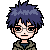 Pixel art character with spiky blue hair and glasses in nine views showing varied eye expressions