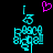 Pixelated cyan and magenta icon with two identical figures holding flags, one featuring a pink heart above.