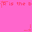 Pixelated pink background with repeating red text 'R is the b' and small red stars, some stars have trailing dots.