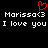 Red pixelated heart symbol above white text reading 'Marissa<3' and 'I love you' on black background.