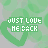 A contact sheet of 25 animated frames showing a repeating green heart pattern with pixelated text "JUST LOVE ME BACK" in white, arranged on a gray background.