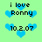 Pixelated green background with blue hearts and text reading "i love Ronny" and "10.2.07" in black font across four repeated sections.