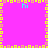 A static pixel art image with a bright pink background, yellow and orange border, and four cyan "hi" texts at corners and center.