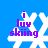 A blue background with four white snowflake shapes, each containing purple text reading 'i luv skiing' in a pixelated font.