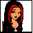 A 4x3 contact sheet of pixel art frames showing a female character with red and black hair, blood on her torso, flames engulfing the lower body, and a 'LIL DEVIL' logo in stylized text.