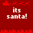 Red background with pixelated Santa's sleigh and reindeer above white text reading 'its santa!' in four quadrants.