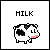 Pixel art of nine milk-themed cow icons with text labels, plus two additional showing 'WATERMELON MILK', 'WATER MILK', and a black asking 'GOT MILK?'