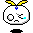 Pixel art contact sheet of four animated frames showing a white spherical character with yellow antennae and blue gem, displaying subtle facial expression changes across frames.