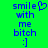Green background with blue pixelated text reading "smile with me bitch :]" and a heart symbol, with one version showing a heart and the other not.