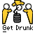 Pixelated static icon showing two yellow stick figures holding a black barrel with a lit fuse and question mark, below which is text reading "Get Drunk" on gray background.