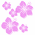 Five pink pixelated flower icons with white centers arranged on a plain background.