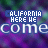 Animated icon with repeating text overlays on a purple floral background, showing sequential changes in the top-left 'CALIFORNIA HERE HE' text.