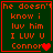 Green background with red text reading "he doesn't know i luv him I LUV U Connor" and a heart symbol, displayed in four