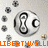A circular silver icon with a black hourglass symbol, surrounded by small dark and light floral shapes on a gray background.