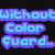Pixelated text and images on a split-screen layout with blue, green, and purple text on black backgrounds and a white baseball bat on white background.