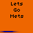Orange background with black text reading 'Lets Go Mets' in three , blue horizontal bars appear and disappear between two identical static frames