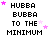 Pixelated text "HUBBA BUBBA TO THE MINIMUM" with pink stars scattered across a white background, animated in a