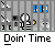 Animated pixel art contact sheet showing a prisoner character in striped uniform performing actions inside prison cells with blue bars, accompanied by "Doin' Time" text below each frame.