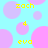 Pixelated cyan background with overlapping pink and purple circles, yellow text 'zach', 'eva', and '4' scattered across the image.
