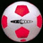 A pixelated soccer ball with red pentagons on a white surface, next to pink background text stating girls play soccer too and they are better than boys.