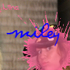 A static image shows a person with pink hair and a pink headband, overlaid with blue handwritten text and pink splatter effects on a textured background.