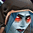 Pixelated static icon of a character with light blue skin, red eyes, and dark hair wearing a brown hat against a gray background.