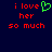 A pixelated image with red text and a green heart symbol on a dark blue background, showing two side-by-side versions of the same text layout.