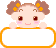 Pixelated cartoon character with brown pigtails and orange hair accessories, peeking over a white banner with orange border, displaying sequential text changes.
