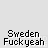 Pixelated with repeated 'Sweden Fuckyeah' text, Swedish flag symbols, and orange-and-black character icons on gray background