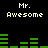 Pixelated text 'Mr. Awesome' appears in two with green bar graphs between them on a black background