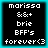 Four identical pixelated icons with black backgrounds, cyan borders, and white text reading 'marissa', '&amp;+', 'brie', 'BFF's', 'forever<3' in a vertical stack.