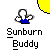 pixelated character icons with yellow half-moon shapes, each labeled "Sunburn Buddy" and "1hr" through "8hr" in black text