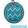 Circular icon with blue and white zigzag pattern, dark blue border, and 'Aquarius' text below.