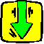 Four yellow square icons with black borders display a green arrow in different states of motion against a gray background.