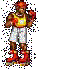 Animated sequence of a skater in yellow tank top, white shorts, red boots performing dynamic moves on rollerblades against gray background.