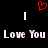 Red pixelated heart above two vertical white lines, with 'Love You' text repeated below on black background.