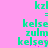 Green pixelated text on pink background with repeated 'kzI', 'kelse', 'zulm', and 'kelsey' in two vertical , some letters showing slight color bleed